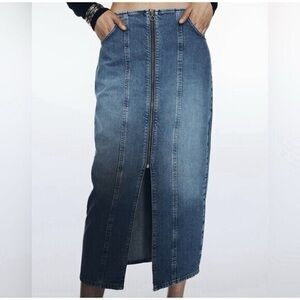 Zara Denim Midi Skirt with Front Slit